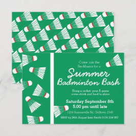 Summer Badminton bash Party laden grün & weiß ein Einladung