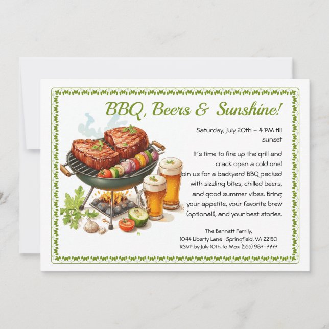 Summer BBQ & Beer Party Invitation – Backyard Cook Einladung (Vorderseite)