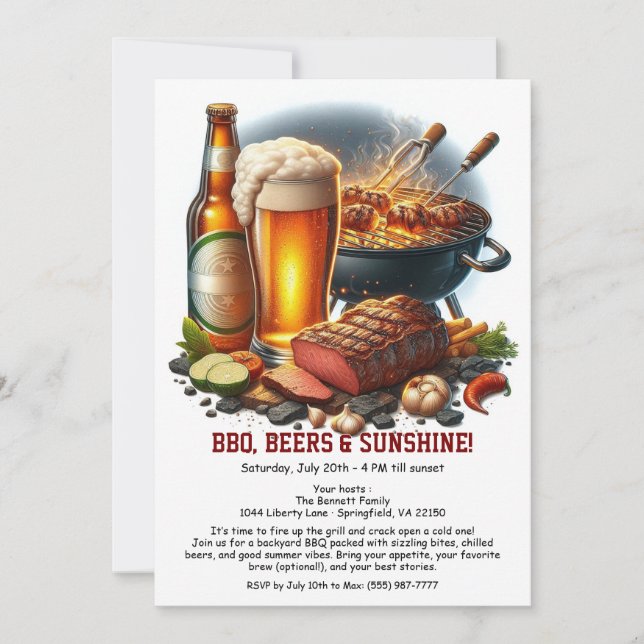 Summer BBQ & Beer Party Invitation – Backyard Cook Einladung (Vorderseite)