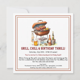 Summer BBQ Birthday Invitation with Beer Backyard  Feiertagskarte