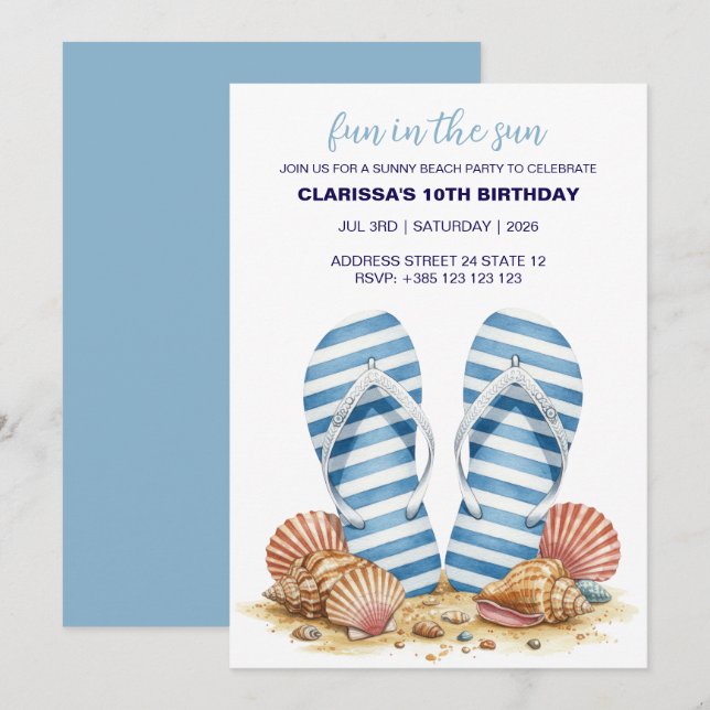 Summer Beach Anniversaire Fête Invitation (Devant / Derrière)