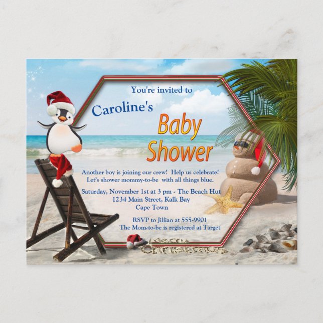 Summer Beach Baby Dusche Einladungspostkarte (Vorderseite)