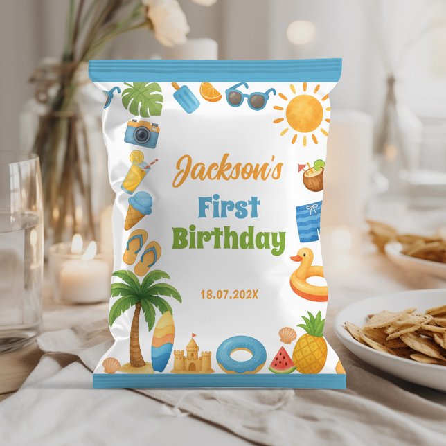 Summer Beach Birthday Party Chip Bag Wrapper Flyer (Von Creator hochgeladen)