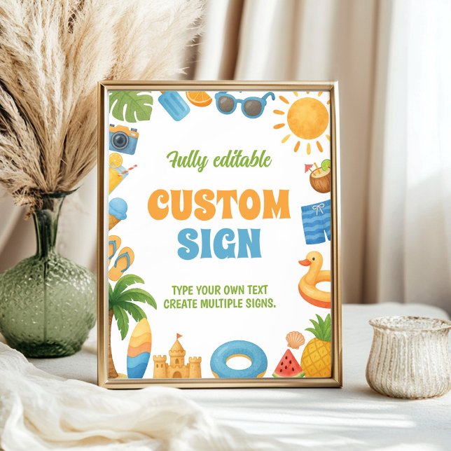 Summer Beach Birthday Party Table Sign Poster (Von Creator hochgeladen)