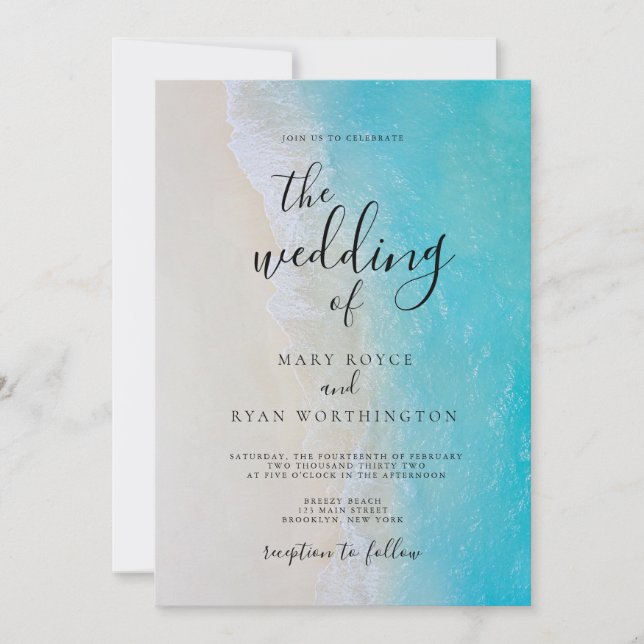 Summer Beach Blue Ocean Beach Hochzeitseinladungen Einladung (Vorderseite)
