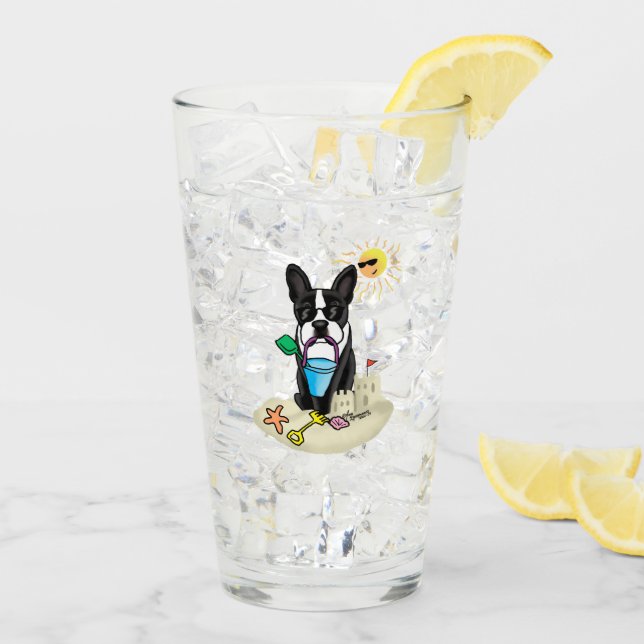 Summer Beach Boston Terrier Dog (schwarz) Niedlich Glas (Rückseite Ice)