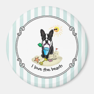 Summer Beach Boston Terrier Dog (schwarz) Niedlich Magnet
