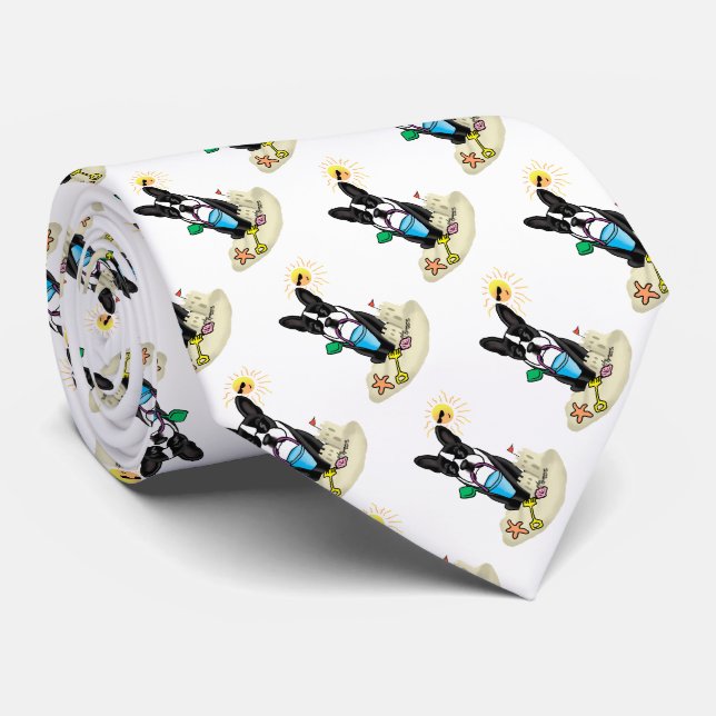 Summer Beach Boston Terrier (schwarz) - Niedlicher Krawatte (Gerollt)