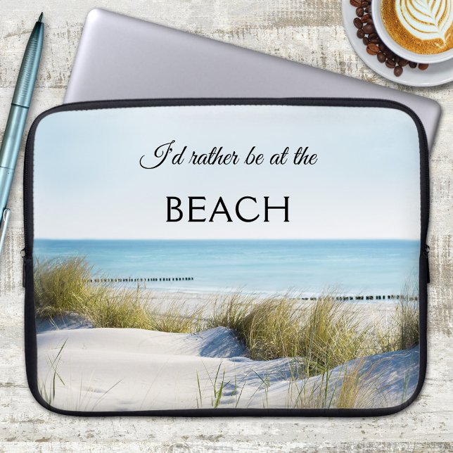 Summer Beach Dunes Laptop Sleeve (Laptop sleeve featuring an image of dunes overlooking a beach and ocean on a peaceful sunny day.)