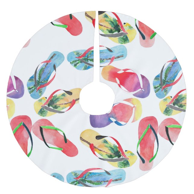 Summer Beach Flip Flops Muster Polyester Weihnachtsbaumdecke (Vorderseite)