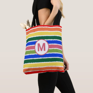 Summer Beach Fun Regenbogenstreifen Monogram Tasche