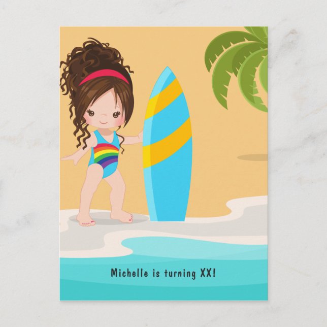 Summer Beach Girl Anniversaire Fête Invitation (Devant)