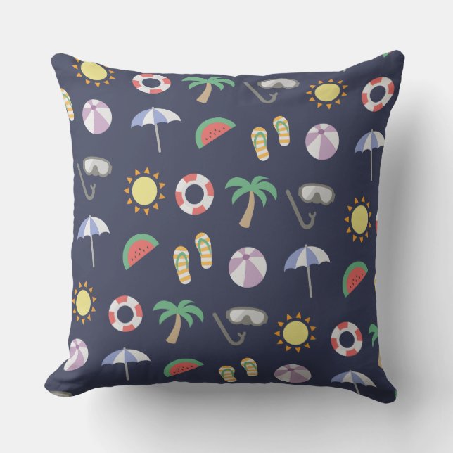 Summer Beach Holiday Blue Muster Kissen (Vorderseite)
