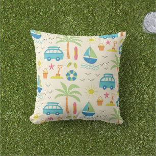 Summer Beach Icons Palmen, Boote und Sonne Kissen
