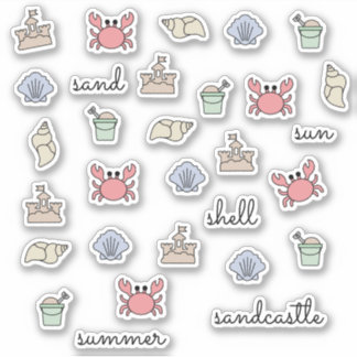 Summer Beach Muschel Crab Sandcastle Worte Aufkleber
