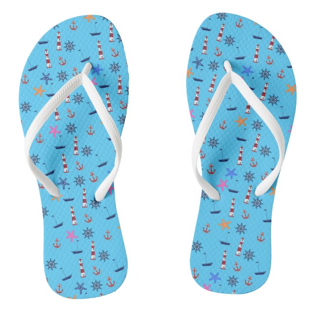 Summer Beach Nautical Blue Pattern Flip Flops (Fußbett)