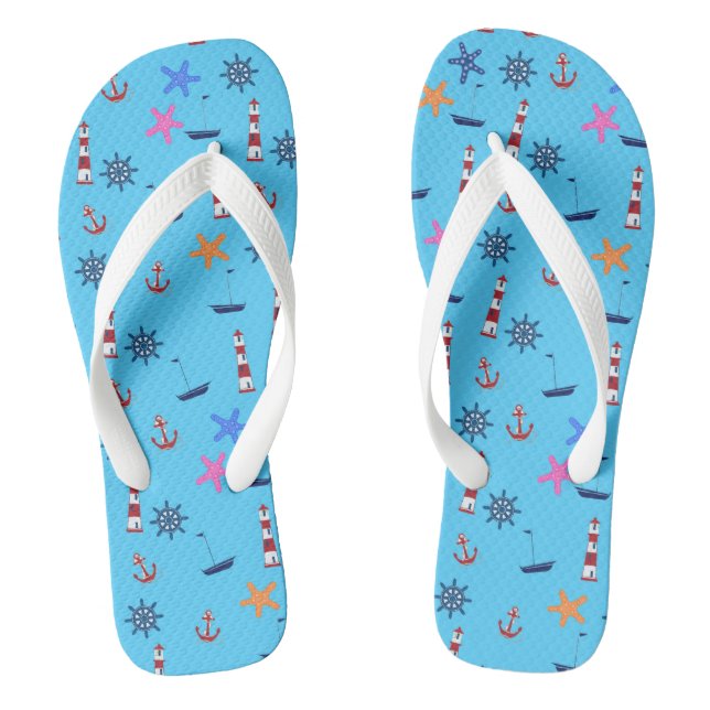 Summer Beach Nautical Blue Pattern Flip Flops (Fußbett)