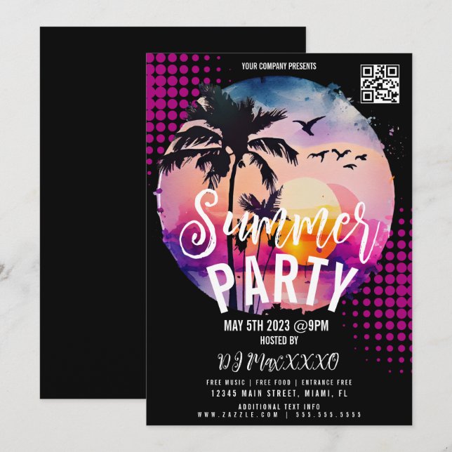 Summer Beach Night Event Party Bar Club Flyer Einladung (Vorne/Hinten)