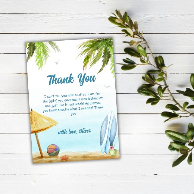Summer Beach Ocean Surfboard Babydusche Dankeskarte (Summer Beach Ocean Surfboard Baby Shower Thank You Card)