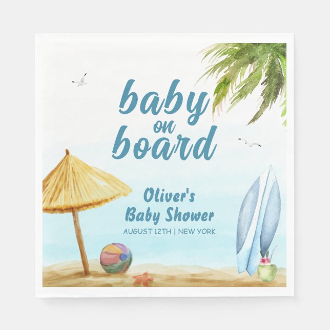 Summer Beach Ocean Surfboard Babydusche Serviette (Vorderseite)