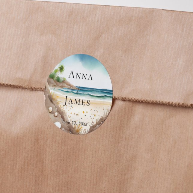 Summer Beach Ocean Tropical Hochzeit in Urlaubsort Runder Aufkleber (Von Creator hochgeladen)