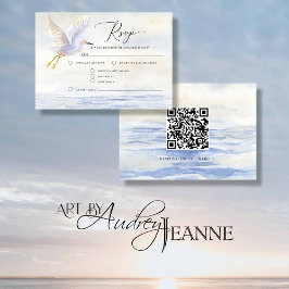 Summer Beach Ocean Watercolor Bird QR Code Hochzei RSVP Karte