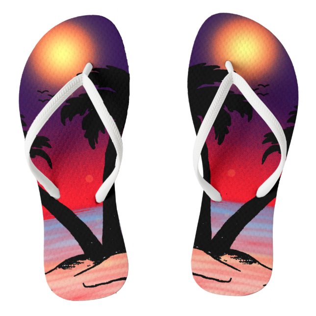 Summer Beach Palm Trees Lila Red Flip Flops (Fußbett)