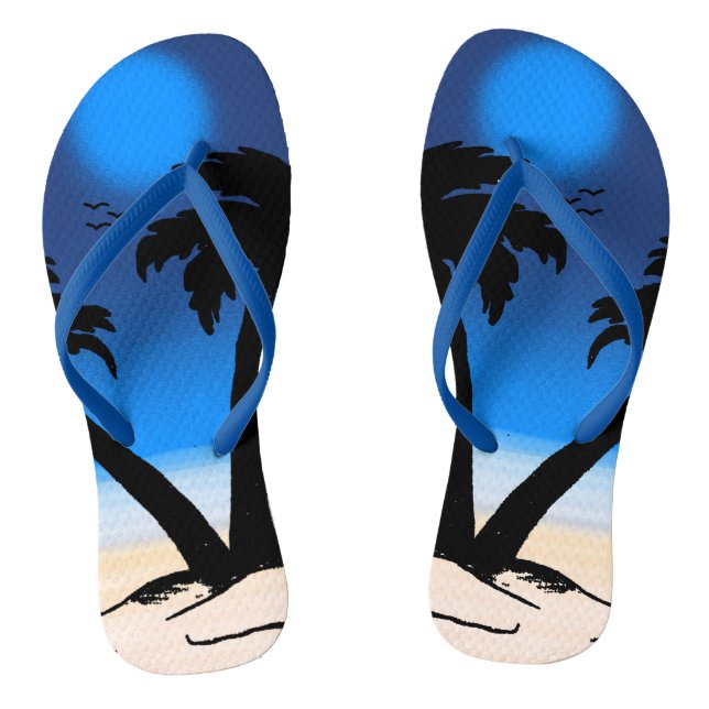 Summer Beach Palm Trees Mitternacht Blue Flip Flops (Fußbett)