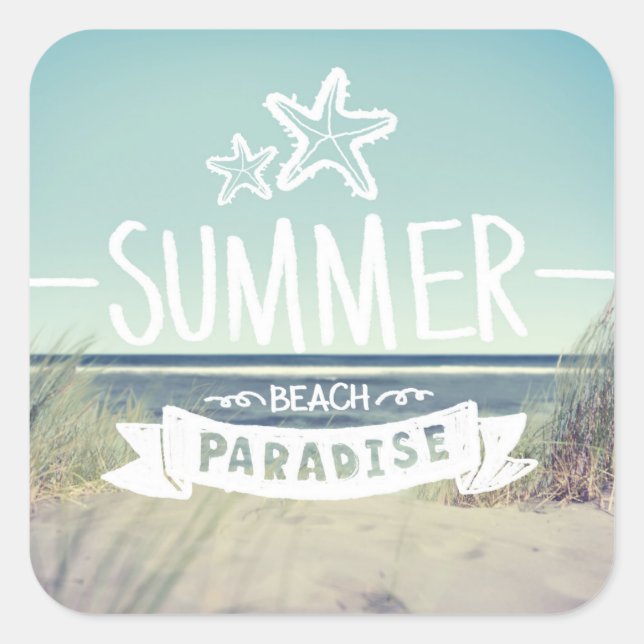 Summer Beach Paradise Quadratischer Aufkleber (Vorderseite)
