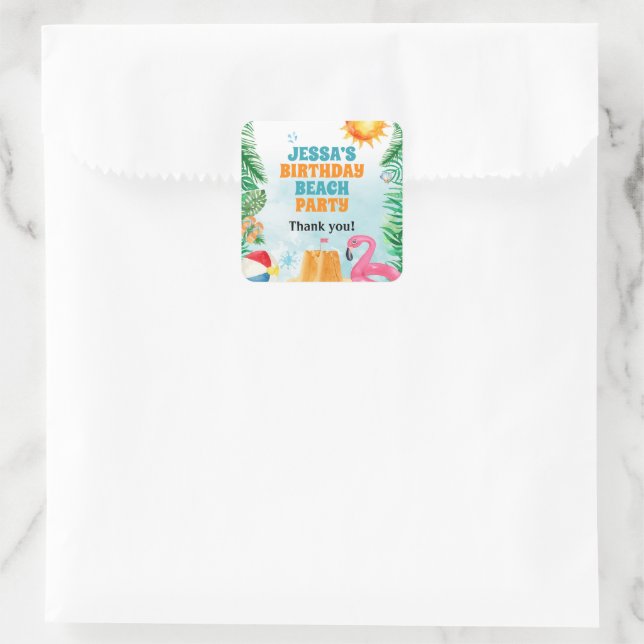 Summer Beach Party Quadratischer Aufkleber (Tasche)