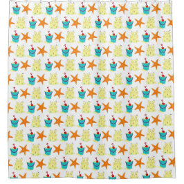 Summer Beach Party Sandcastle Starfish Pail Shovel Duschvorhang