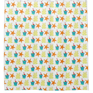 Summer Beach Party Sandcastle Starfish Pail Shovel Duschvorhang