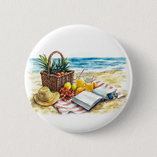 Summer Beach Picnic Watercolor Illustration - Vibr Button
