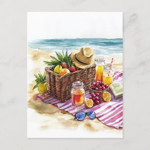 Summer Beach Picnic Watercolor Illustration - Vibr Postkarte