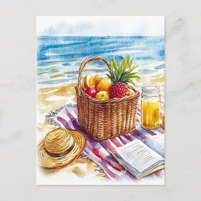 Summer Beach Picnic Watercolor Illustration - Vibr Postkarte (Vorderseite)