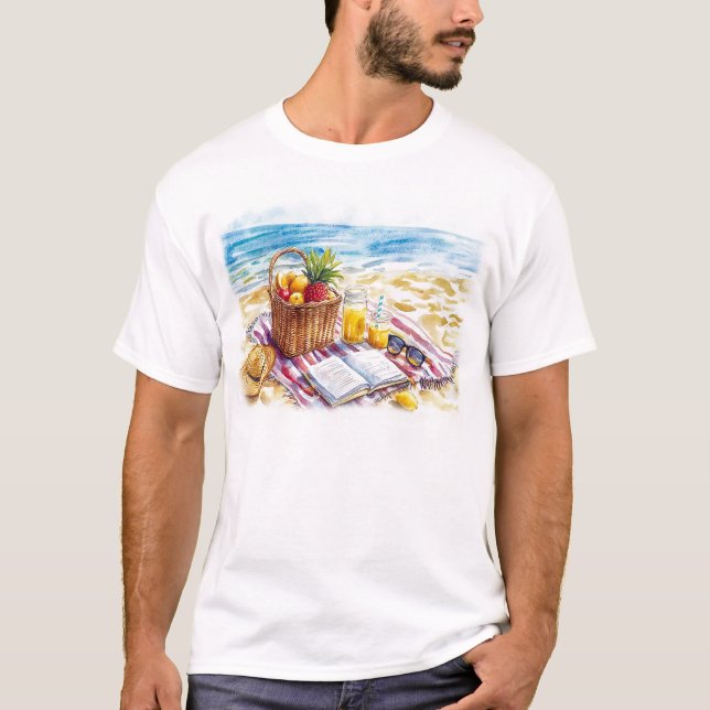 Summer Beach Picnic Watercolor Illustration - Vibr T-Shirt (Vorderseite)