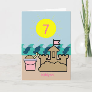 Summer Beach Pink Pail Sandcastle 7. Geburtstag Karte