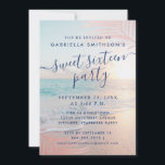 Summer Beach Pink Sunset Tropical 16. Geburtstag Einladung<br><div class="desc">Ein atemberaubender, schick rosa und türkisfarbener Strandsonnenuntergang am Ozean mit goldgelben Palmenblättern aus der Rose und zartem Gradienten-Overlay-Hintergrund zu einem Sommerthema, die zum 16. Geburtstag einlädt. Alle Formulierungen können für jedes Alter Geburtstag oder Feiern geändert werden, und es gibt Platz auf der Rückseite für optionale Kleidung, Wegbeschreibung oder Parkinformationen. Die...</div>