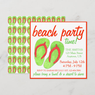 Summer Beach Pool Party Green Drehen Flop Sandals Einladung