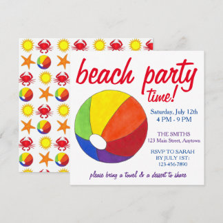 Summer Beach Pool Party Sun Beachball Crab Einladung