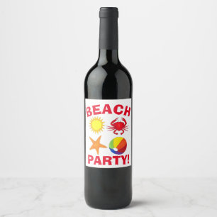Summer Beach Pool Party Sun Beachball Crab Weinetikett