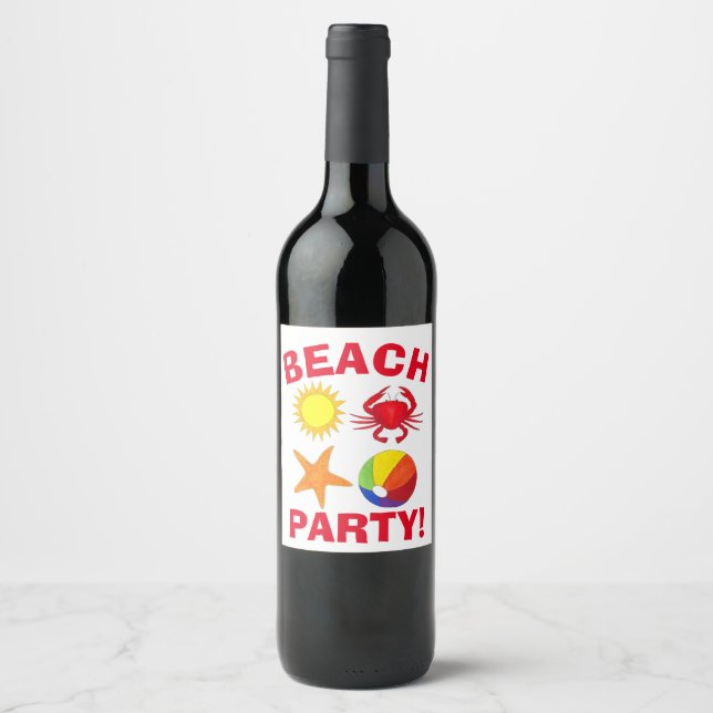 Summer Beach Pool Party Sun Beachball Crab Weinetikett (Vorderseite)