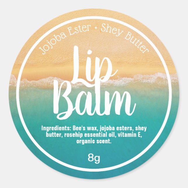 Summer Beach Sand Water Lip Balm Pot Labels Runder Aufkleber (Vorderseite)