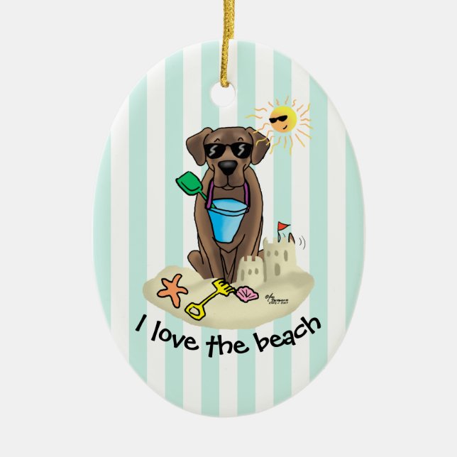 Summer Beach Schokolade Labrador Hund Labrador Ret Keramik Ornament (Vorne)
