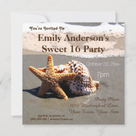 Summer Beach Starfish Seashell Sweet 16 Geburtstag Einladung