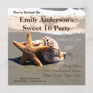 Summer Beach Starfish Seashell Sweet 16 Geburtstag Einladung
