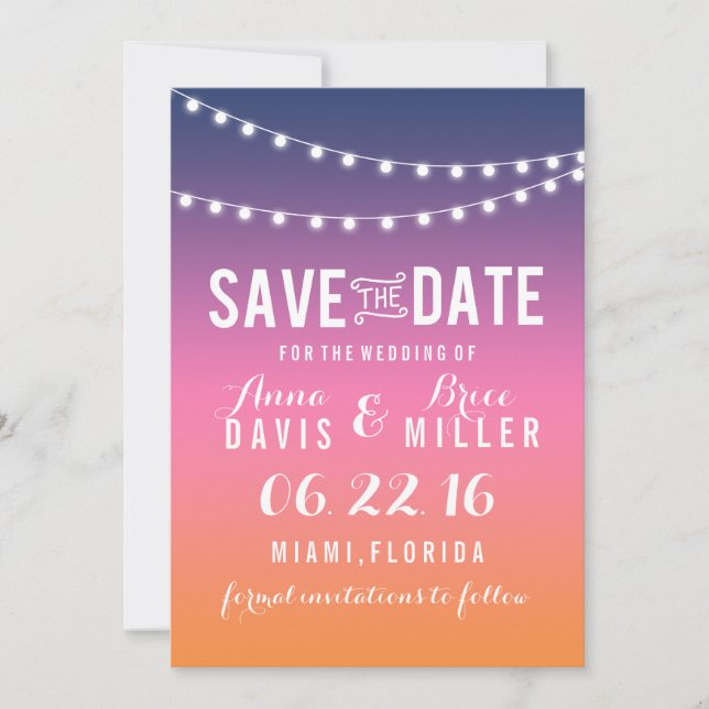 Summer Beach String Light Save the Date (Vorderseite)