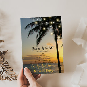 Summer Beach String Light Sunset Sweet 16 Geburtst Einladung