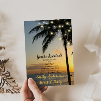 Summer Beach String Light Sunset Sweet 16 Geburtst Einladung