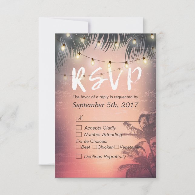 Summer Beach String Lights Chic Wedding RSVP Antwo Karte (Vorderseite)